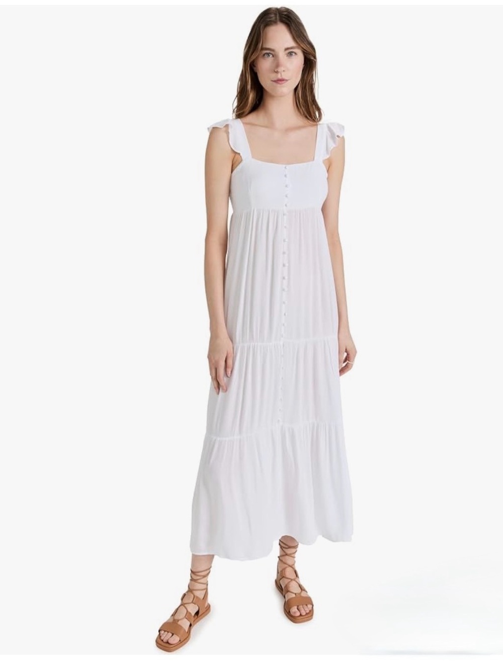 White Tiered Button-Front Maxi Dress